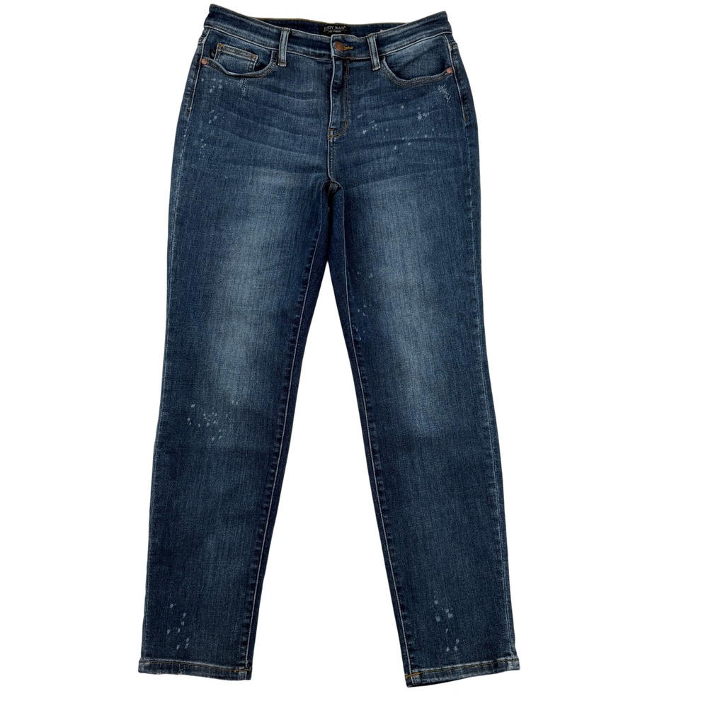 Judy Blue Boyfriend Fit Dark Wash Paint Splatter Jeans 11/30 Stretch Grunge Y2K